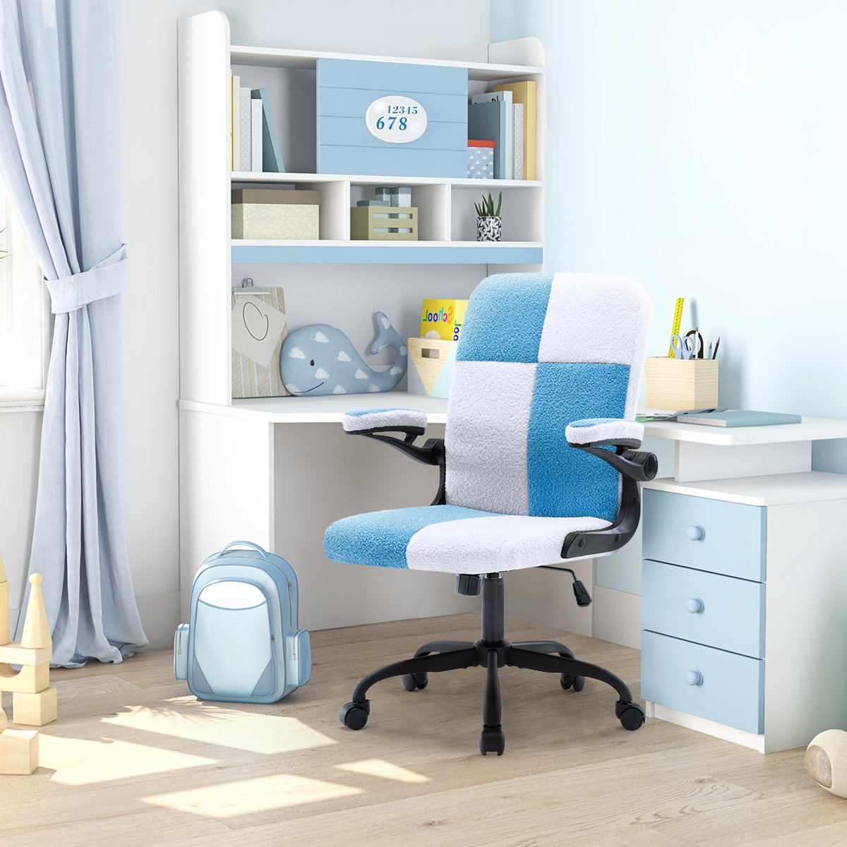 Cadeira Yamasoro Home Office Confortável De Couro Com Apoio Para Lombar Azul E Branco Yamasoro 4448