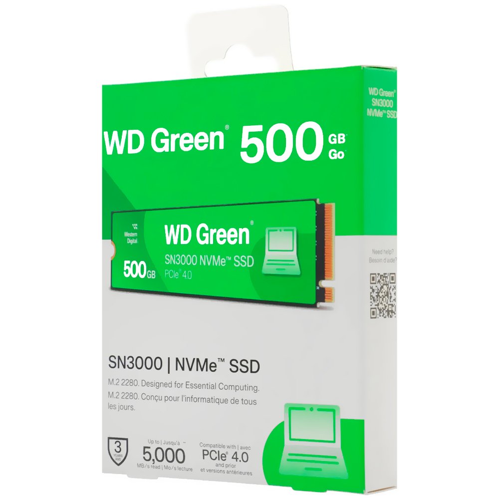 SSD WESTERN DIGITAL GREEN SN3000 500GB M.2 NVME PCIE WDS500G4G0E 5000/ ...