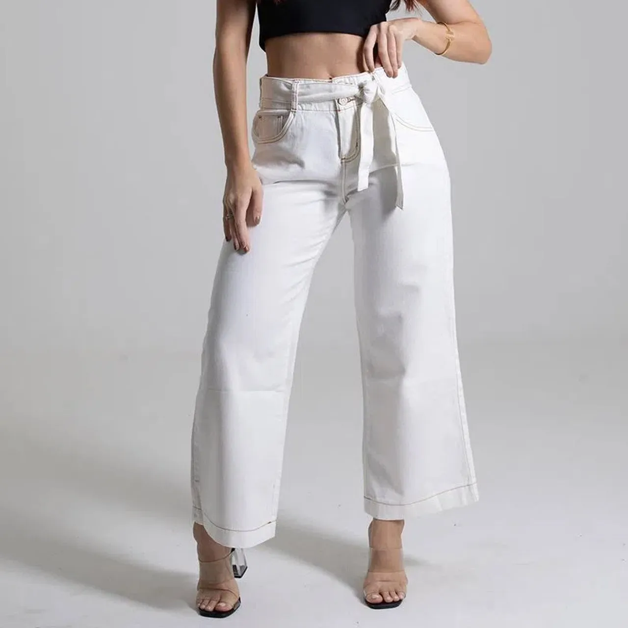 Wide Leg Calça Jeans Feminina Sawary Wide Leg CalÇa Branca