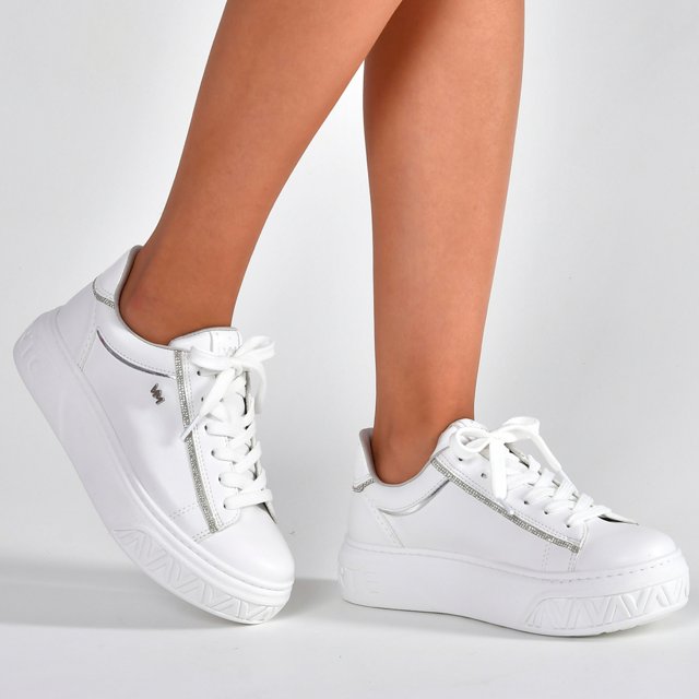 Tenis Feminino Via Marte Branco Flatform Strass