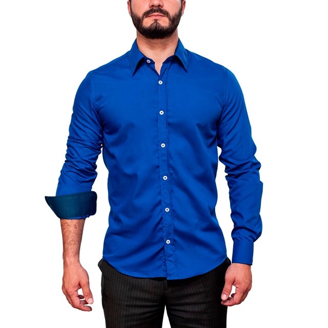 Camisa Social em Algodão e Microfibra Slim Fit Azul Royal