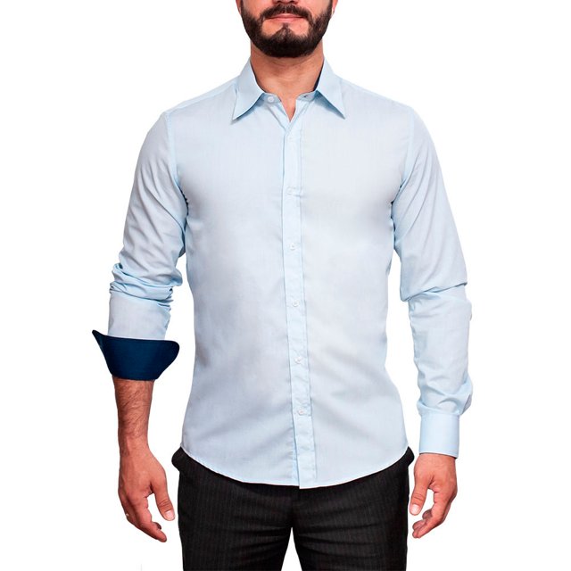 Camisa Social em Algodão e Microfibra Slim Fit Azul Royal
