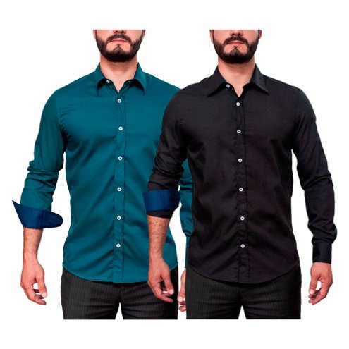 Camisa Social em Algodão e Microfibra Slim Fit Azul Royal