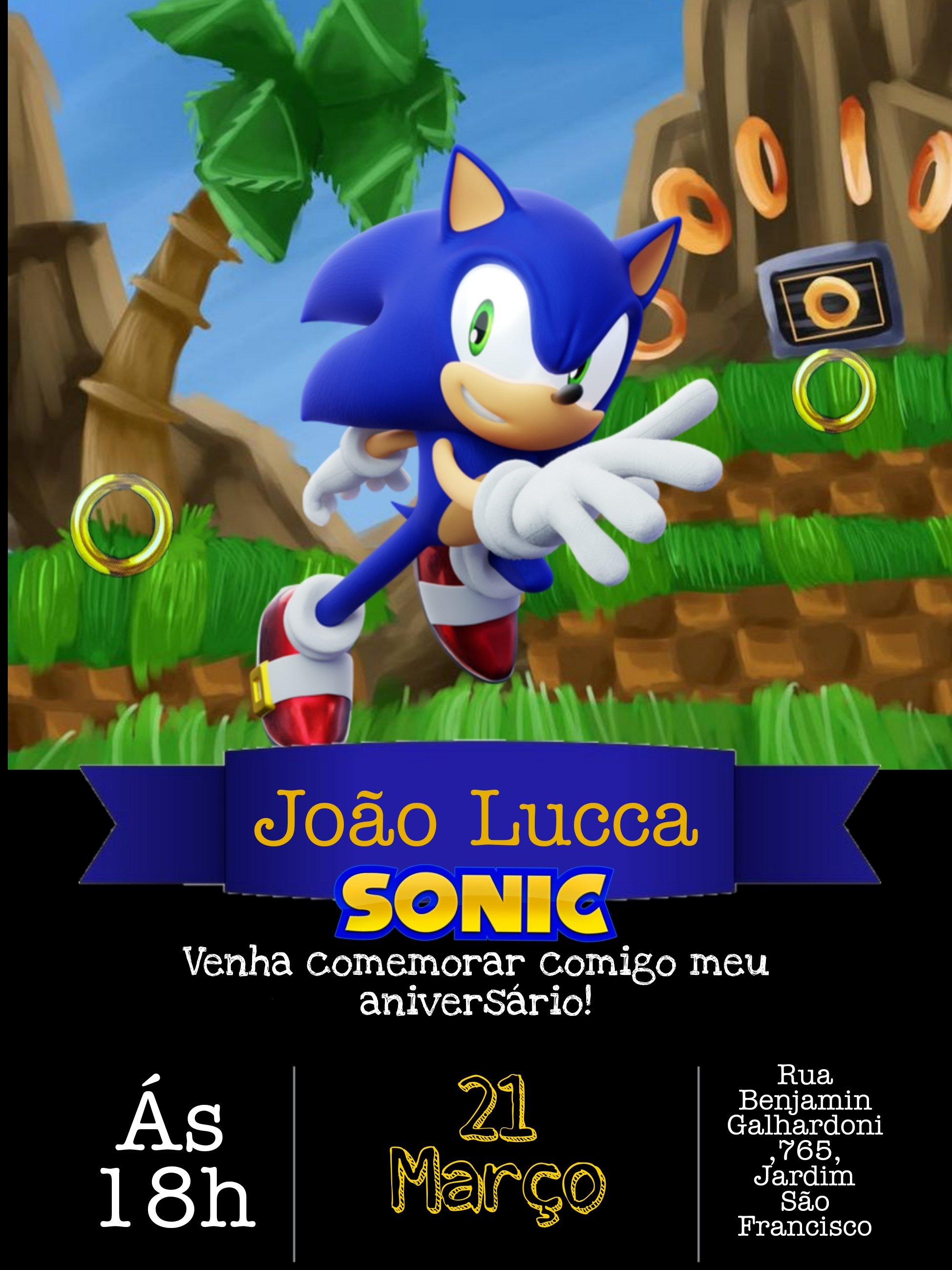 Convite Virtual Personalizado Tema Sonic