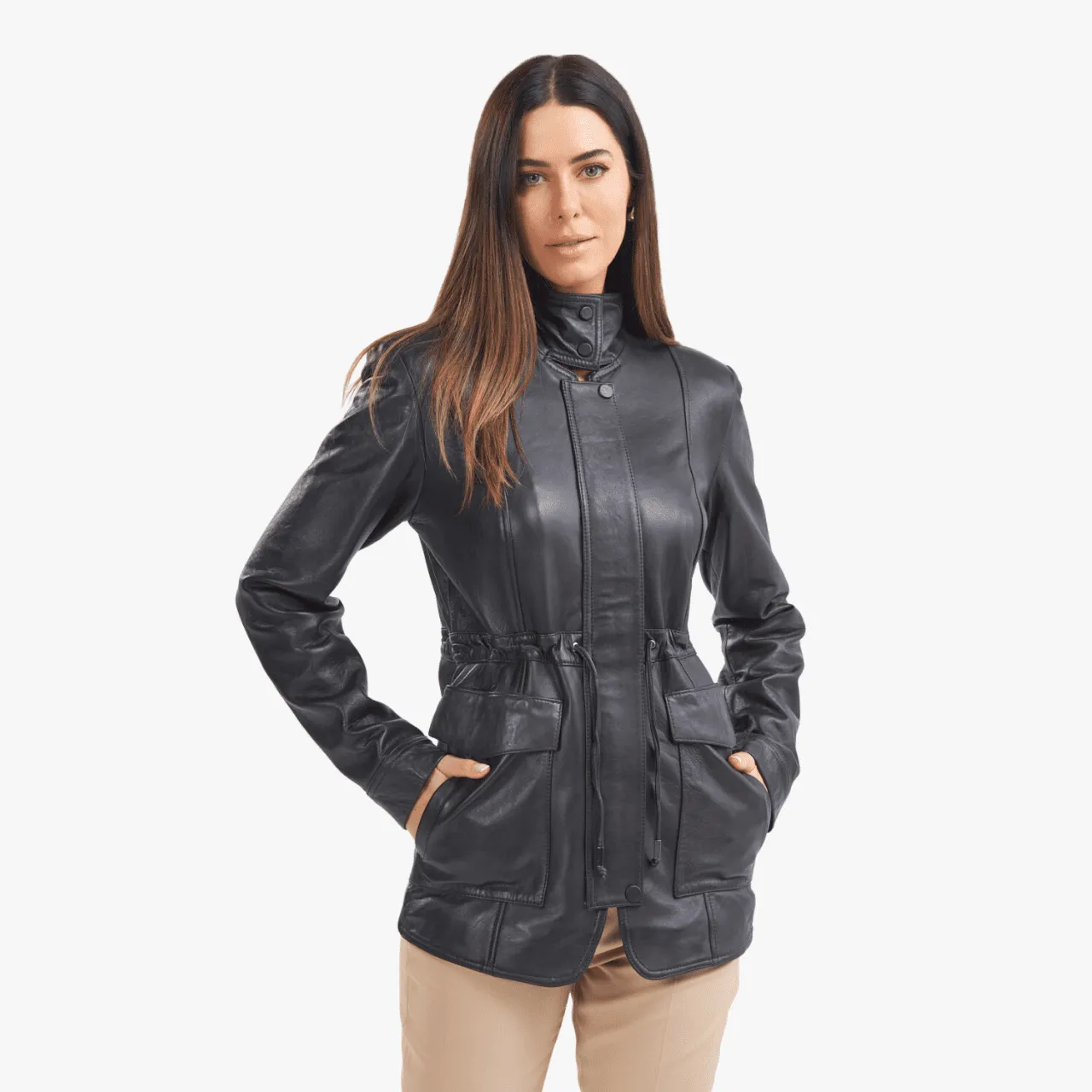 Jaqueta tipo Parka feminina de couro Guido Couros