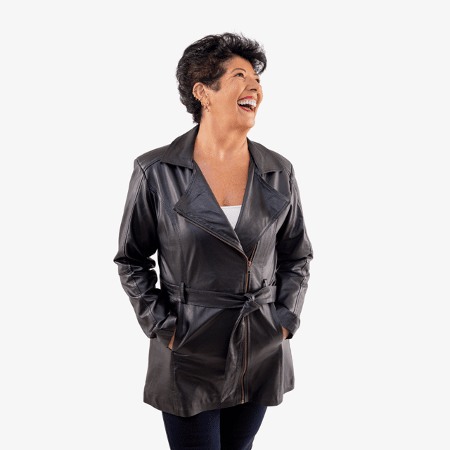 Jaqueta alongada 7/8 feminina de couro pelica 176 Guido