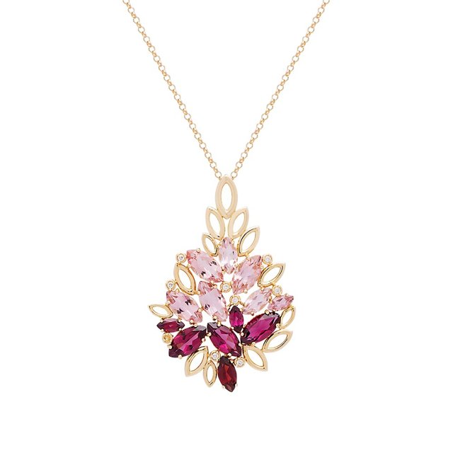 Colar de Ouro Amarelo 18K com Rodolita Turmalina Rosa e Diamante ...