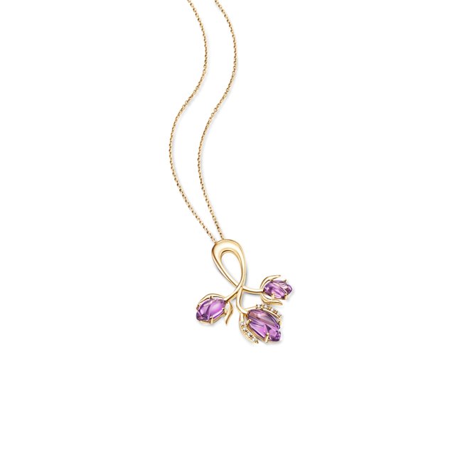 Colar de Ouro Amarelo 18K com Ametista Rosa e Diamantes Coleção Musa ...