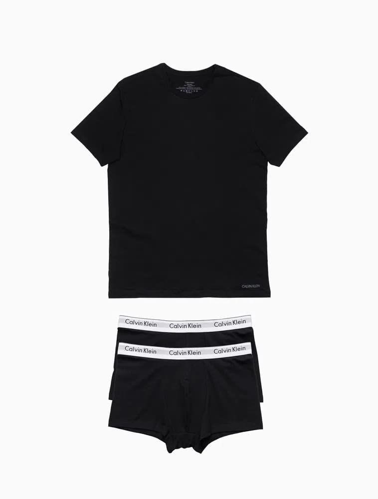 Kit Calvin Klein 1 Camiseta Masculina e 2 Cuecas Trunk Preto