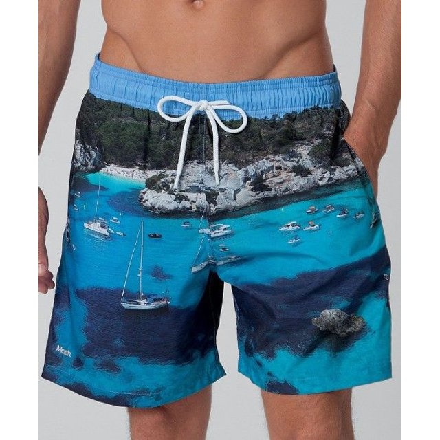 Shorts Praia Masculino Estampado Paisagens Azul