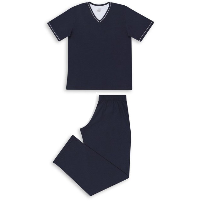 Pijama Masculino Lupo Longo Flat 100% Algodão Gola V Azul