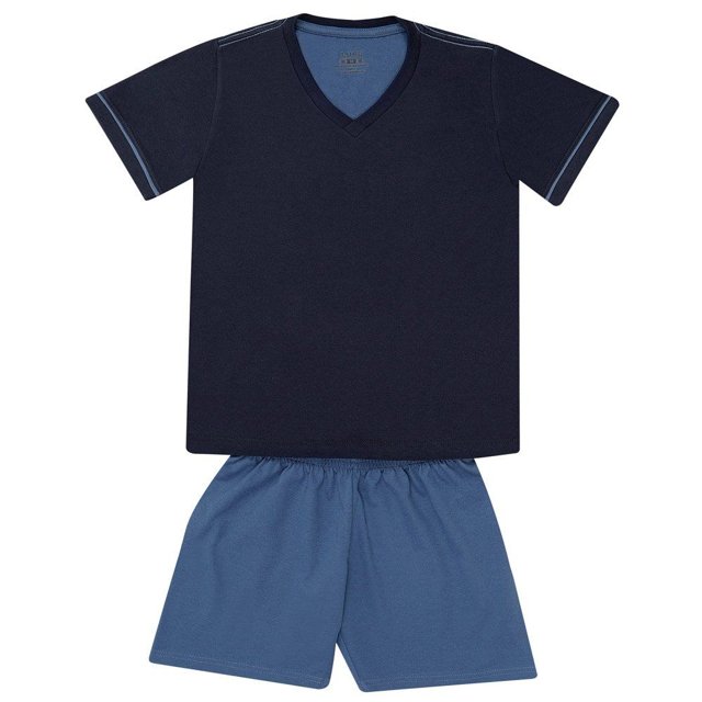 Pijama Masculino Lupo Curto Comfort 100% Algodão Gola V Azul