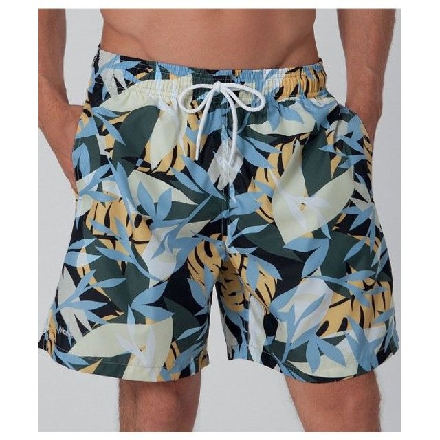 Shorts Praia Masculino Estampado Folhagem Azul Claro