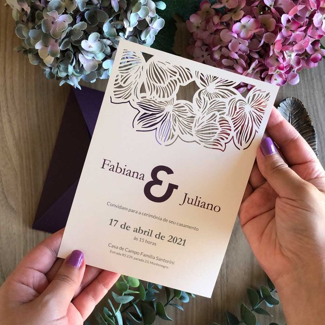 Convite Casamento Clássico com Floral Rendado