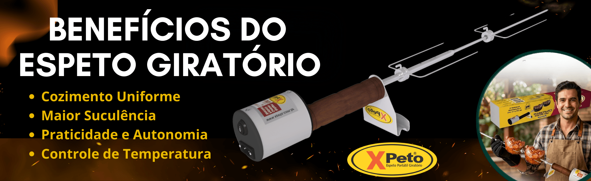 Xpeto Acessórios para churrasco | Espeto portátil giratório