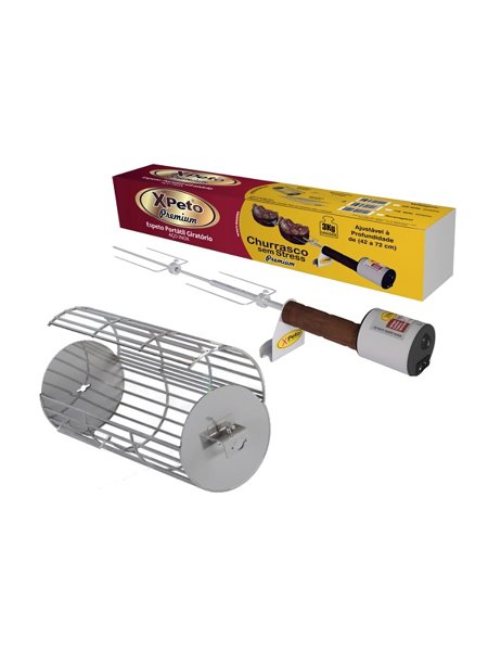 Combo Xpeto Premium – Espeto Giratório Elétrico (110-220 volts)+Grelha Cesto Inox