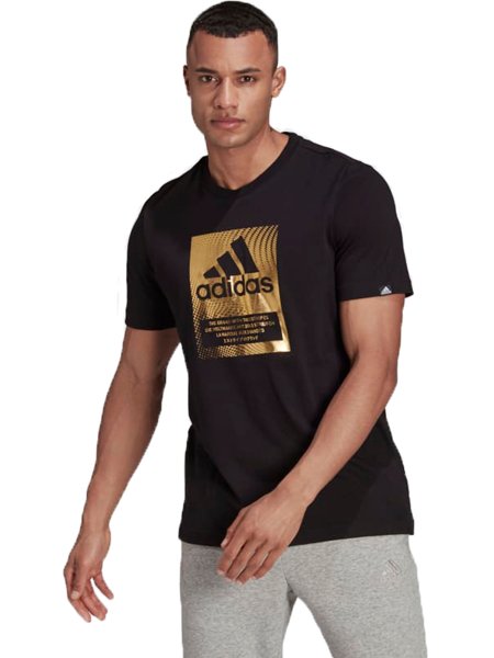 Camiseta Adidas Logo Metalizado Preto Dourado