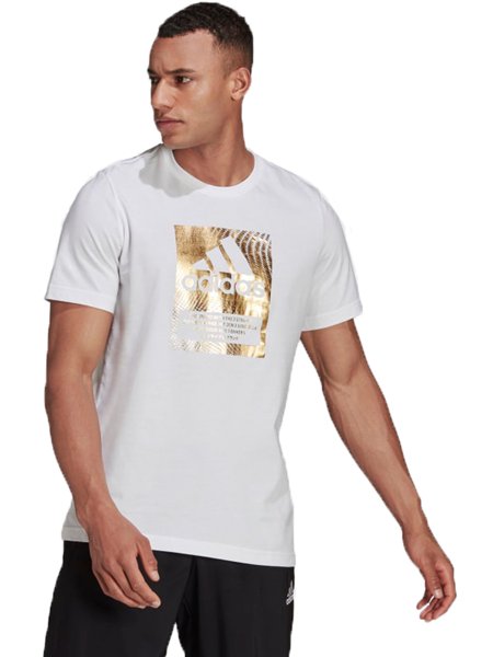 Camiseta Adidas Logo Metalizado Branco Dourado