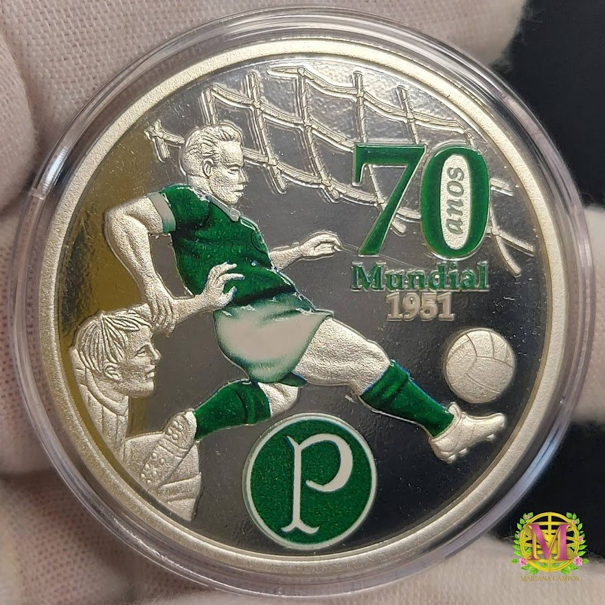 Medalha 70 Anos do Mundial do Palmeiras 1951 Cupro-Níquel Caravelas Coleções