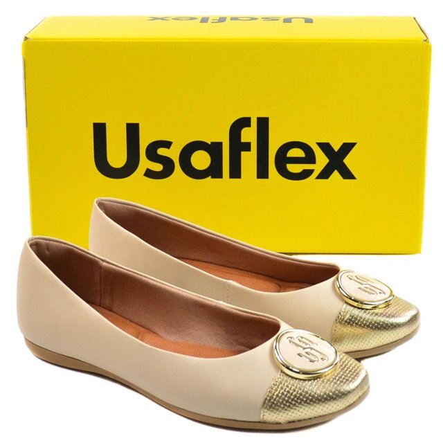 SAPATILHA FEM USAFLEX T7552001 BICOLOR VANILLA DOURADO 96971