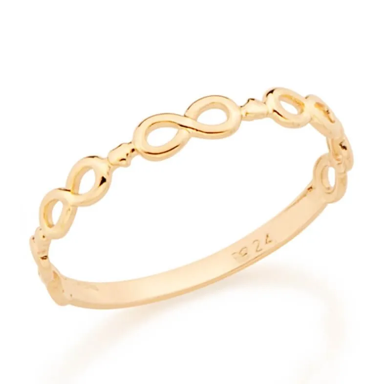 Anel Rommanel Banhado Ouro 18k Skiny Ring Infinito e Corações 512730 