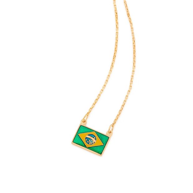 Colar Bandeira do Brasil, Com Resina Banhado a Ouro 18K na Toque Final  Semijoias