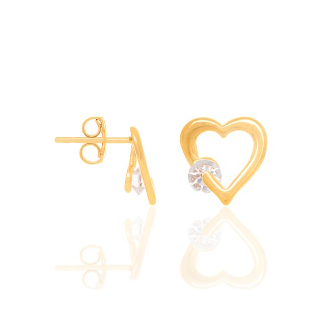 Brinco Rommanel Banhado Ouro Coração Vazado Com Cristal 524177