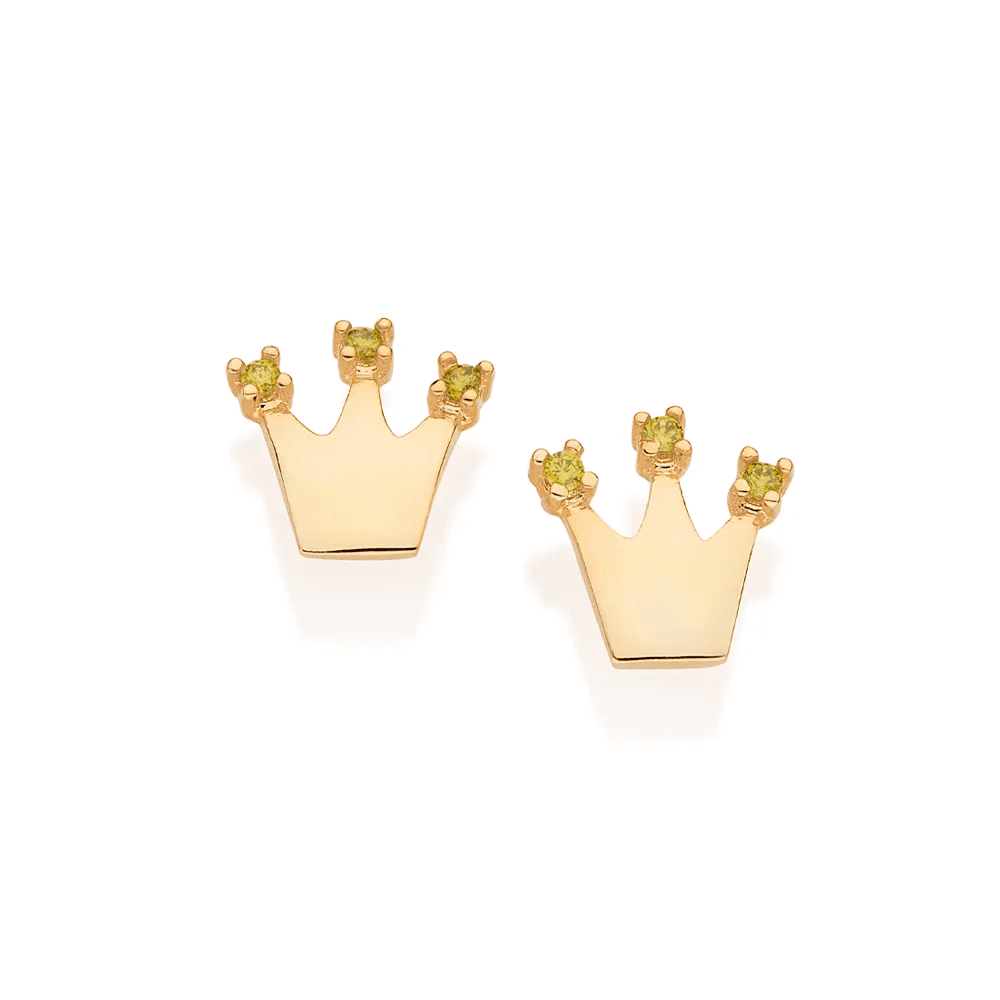 Brinco Rommanel Banhado Ouro 18k Coroa da Princesa Tiana Disney 527292
