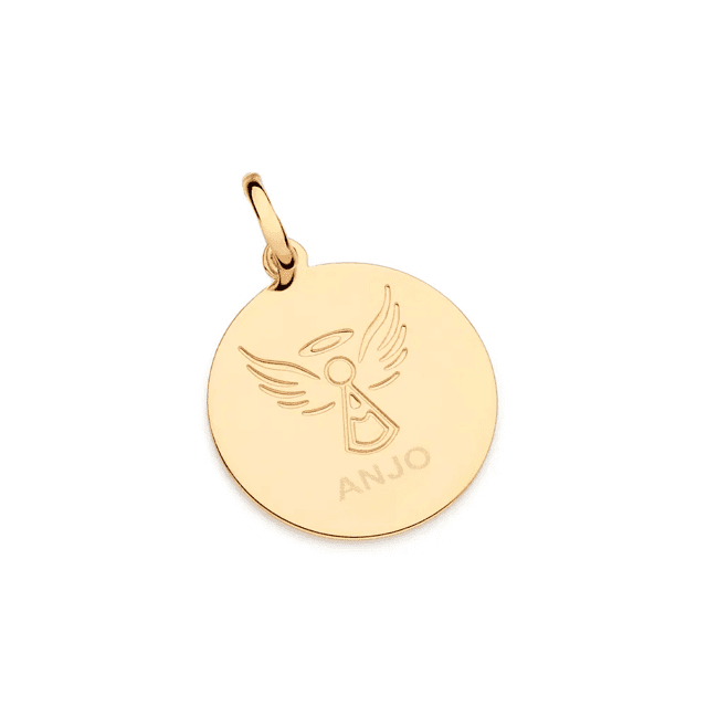 Pingente Medalha Rommanel Banhado Ouro 18k Personalizável Anjo da Guarda 542816