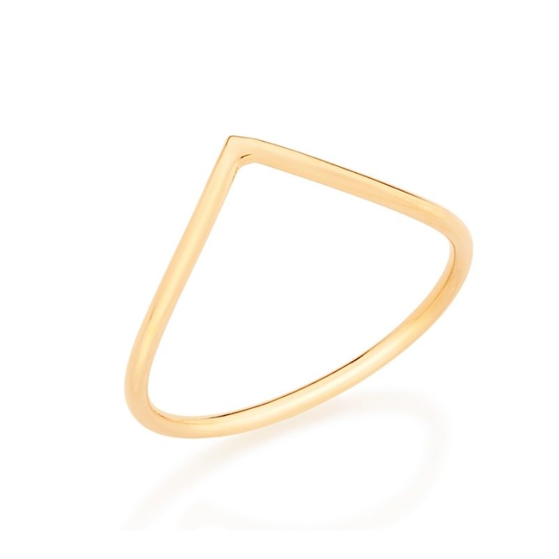 Anel Rommanel Banhado Ouro Skinny Ring Aro Curvado em "V" 512449