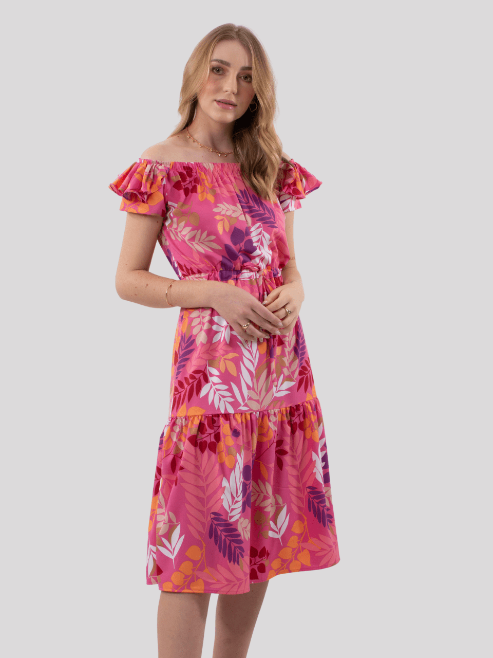 VESTIDO MIDI LINHO ROSA FLORA CECILIA