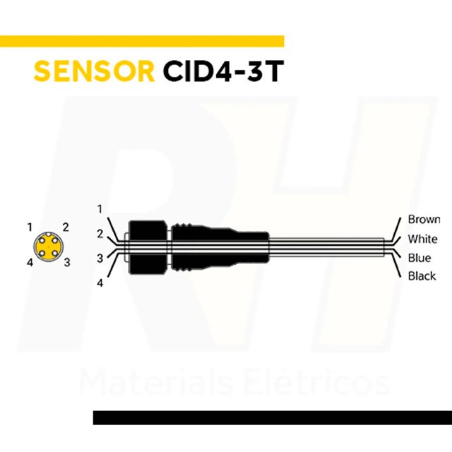 Cabo de 3m com Conector 180º para Sensor - CID4-3T
