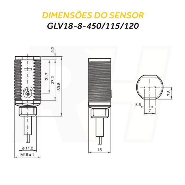 Sensor Fotoelétrico PNP - GLV18-8-450/115/120