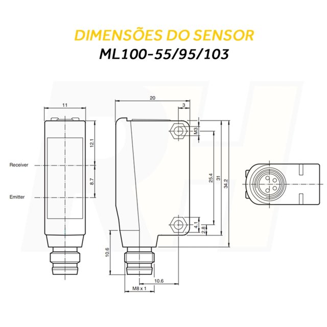 Sensor Fotoelétrico com 1 Saída PNP - ML100-55/95/103