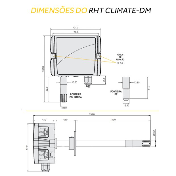 Transmissor de Temperatura e Umidade RHT Climate-DM 150mm | Heldt ...