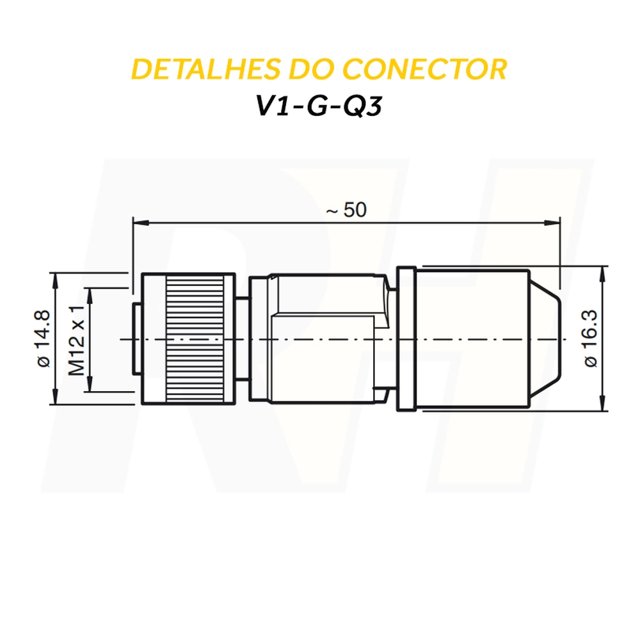 Conector Fêmea M12 180º/4 pinos - V1-G-Q3 (134142)