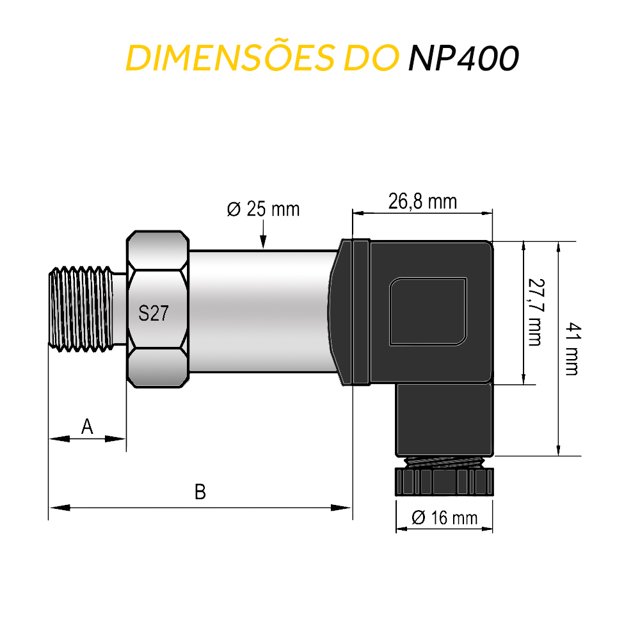 Transmissor de Pressão Cerâmico 1/4 NPT - NP400 0~2bar