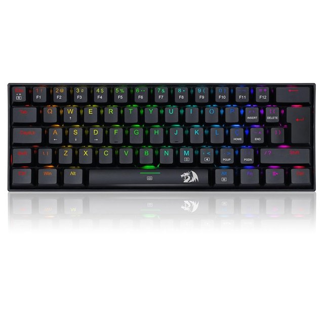 Teclado Mecânico Gamer Redragon Lakshmi, RGB Preto, Switch Blue, 60%, ABNT2