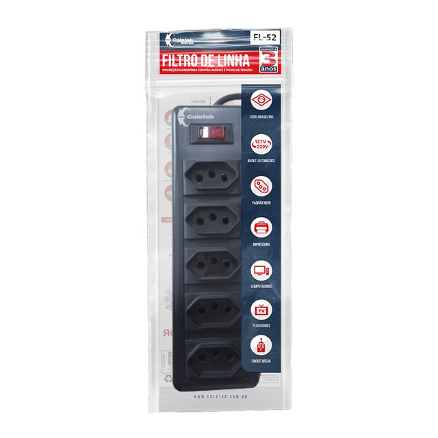 FILTRO DE LINHA COLETEK 5 TOMADAS