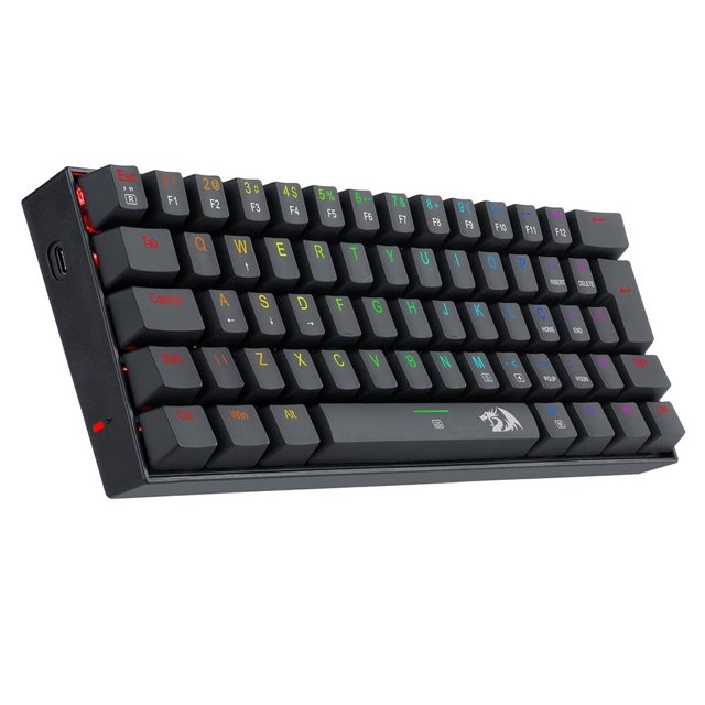 Teclado Mecânico Gamer Redragon Lakshmi, RGB Preto, Switch Blue, 60%, ABNT2
