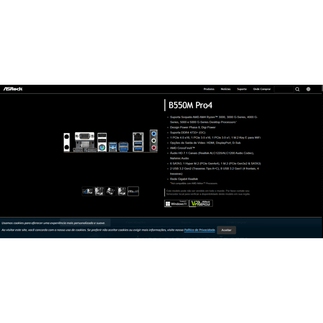 Placa Mãe ASRock B550M Pro4 Socket AM4 / VGA / DDR4