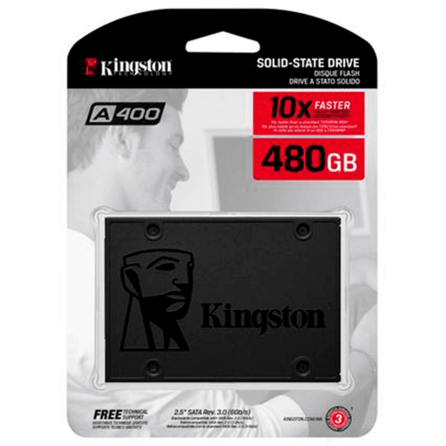 SSD 480GB KINGSTON A400, SATA, LEITURA 500MB/S, GRAVACAO 450MB/S - SA400S37/480G
