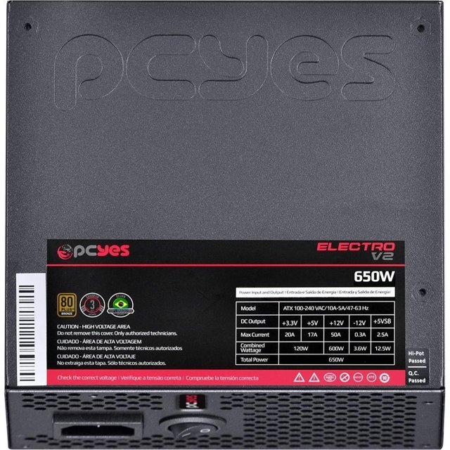 FONTE GAMER PCYES ELECTRO V2 650W 80 PLUS BRONZE