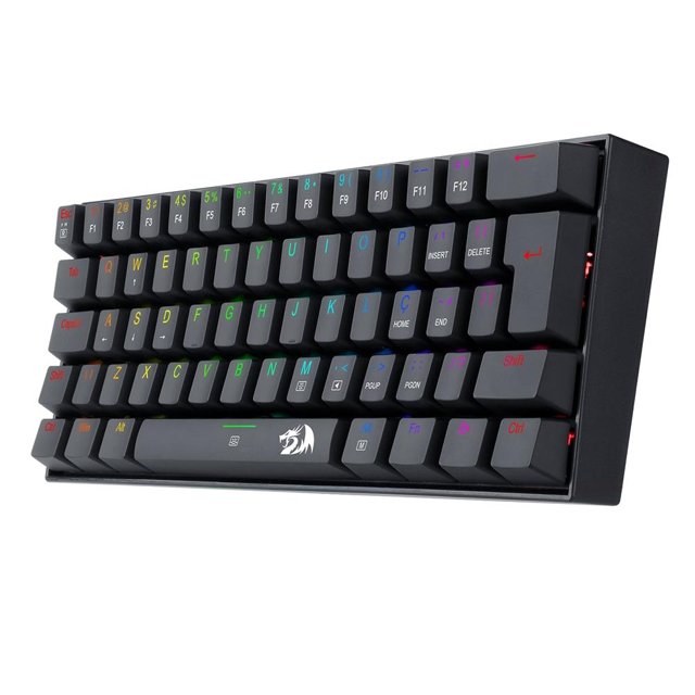 Teclado Mecânico Gamer Redragon Lakshmi, RGB Preto, Switch Blue, 60%, ABNT2