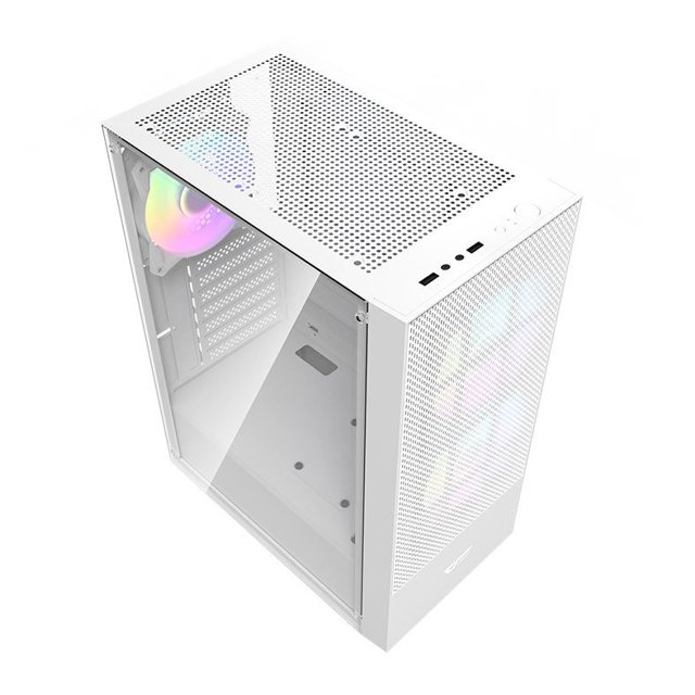 Gabinete Aigo Darkflash A290 Mesh Branco, Lateral de Vidro, Incluso 3 Fans ARGB