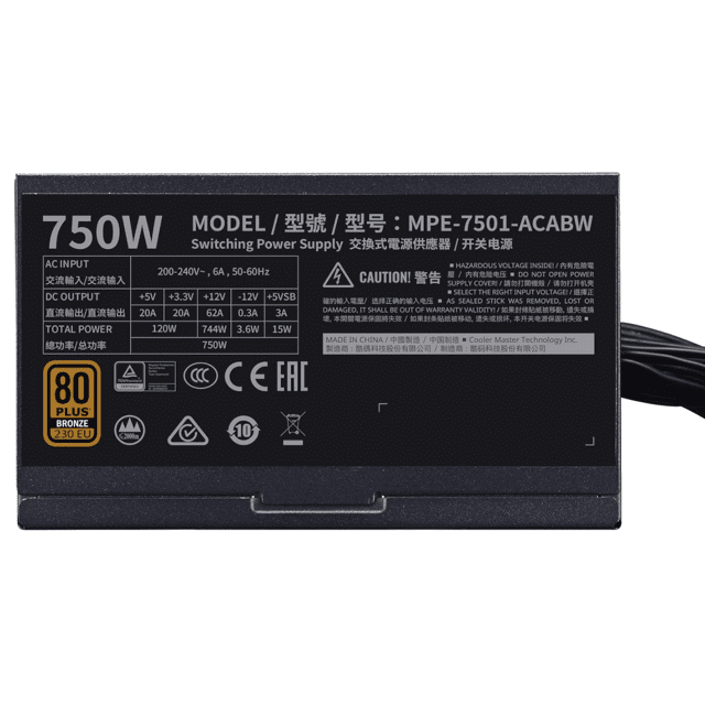 Fonte Cooler Master MWE Bronze V2 Full Range, 750W, 80 Plus Bronze, PFC