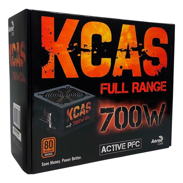 Fonte Aerocool KCAS 700 Watts, 80 Plus Bronze, PFC Ativo, S/ CABO