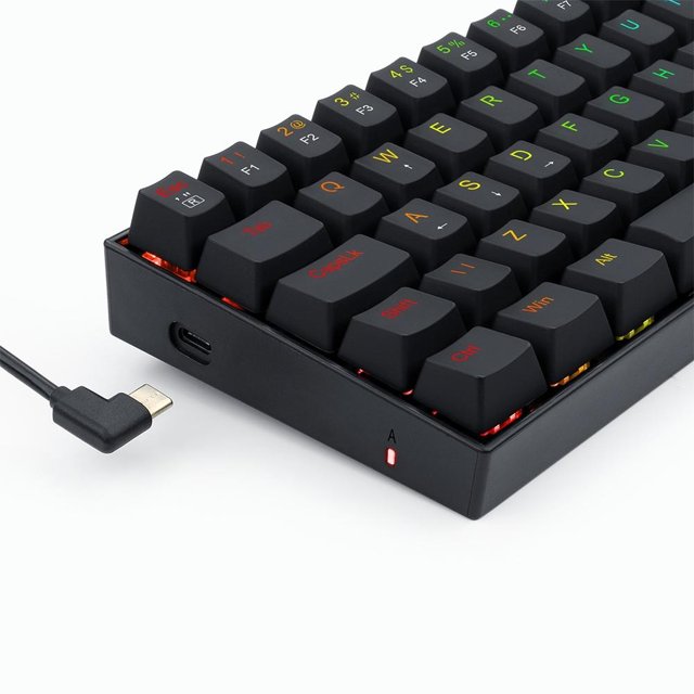 Teclado Mecânico Gamer Redragon Lakshmi, RGB Preto, Switch Blue, 60%, ABNT2