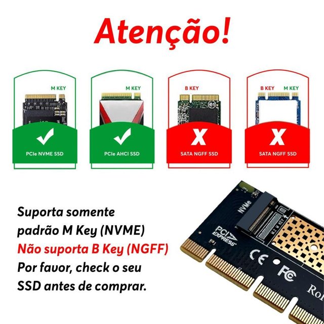 Adaptador Placa Conector Conversor, Para SSD M2 Nvme Pci-e Pci Express 3.0 e 4.0, Preto