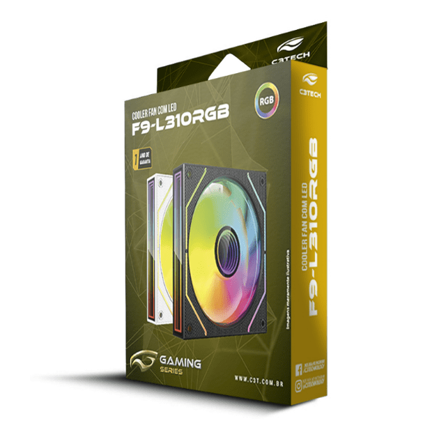 COOLER FAN RGB C3T - F9-L310WHRGB ARGB BRANCO **NECESSITA CONTROLADORA 6 PINOS